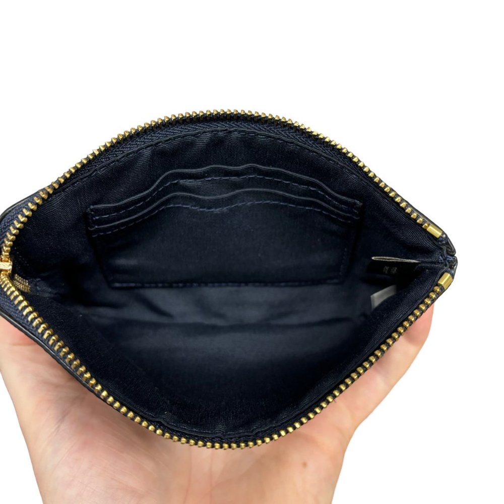 Coach Crossgrain Leather Corner Zip Wristlet Wallet Midnight Blue - Picture 8 of 13